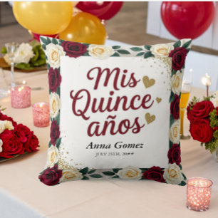 Almofada Quinceanera Rosa vermelha Personalizada Mis Quince
