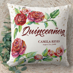 Almofada Quinceanera Rosas Vermelhas Vintage Personalizadas