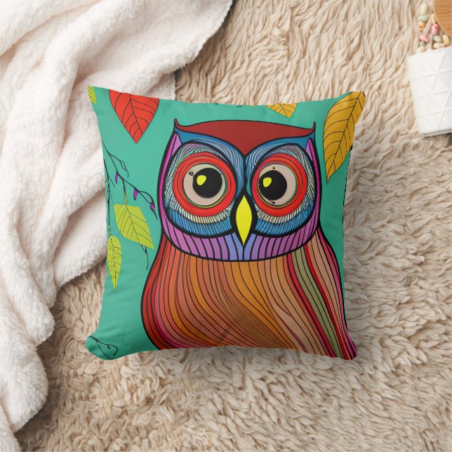 Almofada Quirky Colorful Folk Art Abstrato Owl (Cobertor)