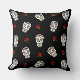 Almofada RAB Rockabilly Açúcares Caveiras Rosas Em Preto