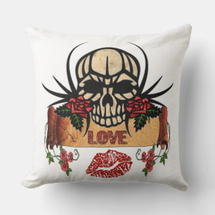 Almofada RAB Rosas de crânio Rockabilly Love Lipstick