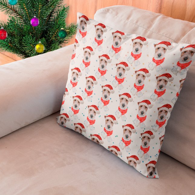 Almofada Raça de Cão Wire Fox Terrier Estrelas de Natal (Criador carregado)