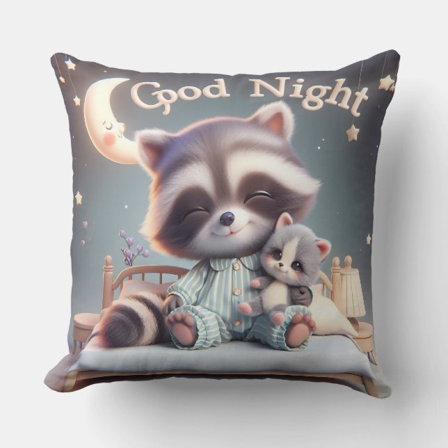 Almofada Raccoon com Kitten, Coleção de Natasha Us (Frente)