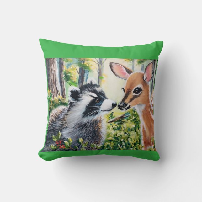 Almofada raccoon, deer throw pillow (Frente)