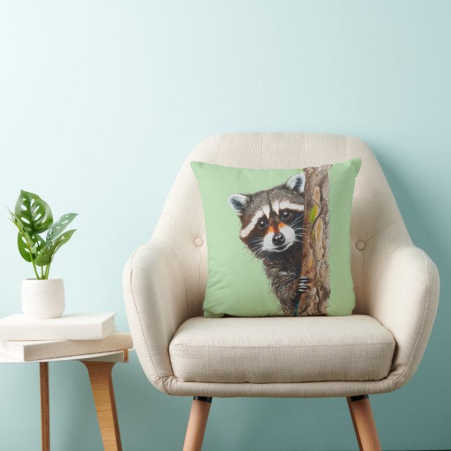 Almofada Raccoon se escondendo no Travesseiro decorativo do (Cadeira)