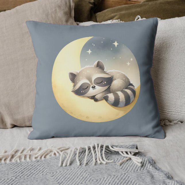 Almofada Raccoon sobre a Sala de Crianças de Animais da Lua (Adorable Raccoon Moon Pillow - Cute Sleepy Raccoon Design, Perfect for Kids' Rooms, Unique Gift. )