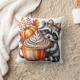 Almofada Raccoon with Pumpkin Latte Fall Season Pillow