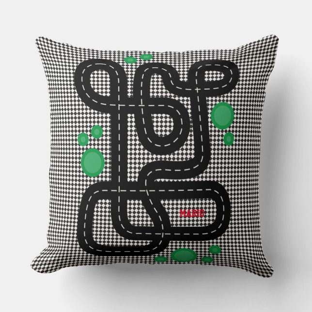 Almofada Race Track Kids Playmat Cars Trucks Name Boy Decor (Frente)