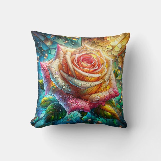 Almofada "Radiância de vidro manchada: gotas de chuva em Ro (Frente)