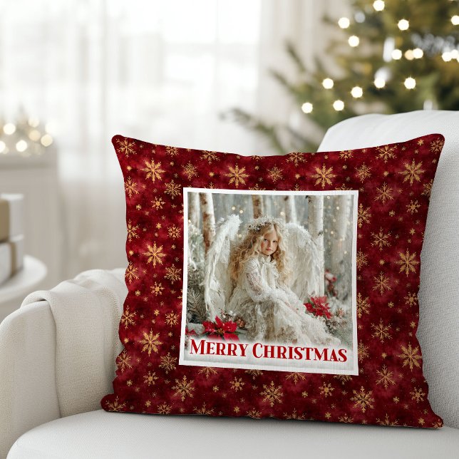 Almofada Radiant Red and Gold Angel Vintage Christmas  (Radiant Red and Gold Angel Vintage Christmas Pillow)