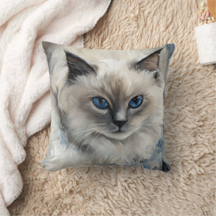 Almofada Ragdoll Cat Face Decorative Travesseiro - Aquarela