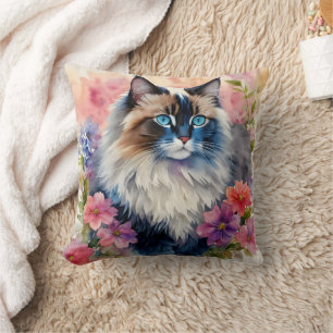 Almofada Ragdoll Cat Retrato Floral