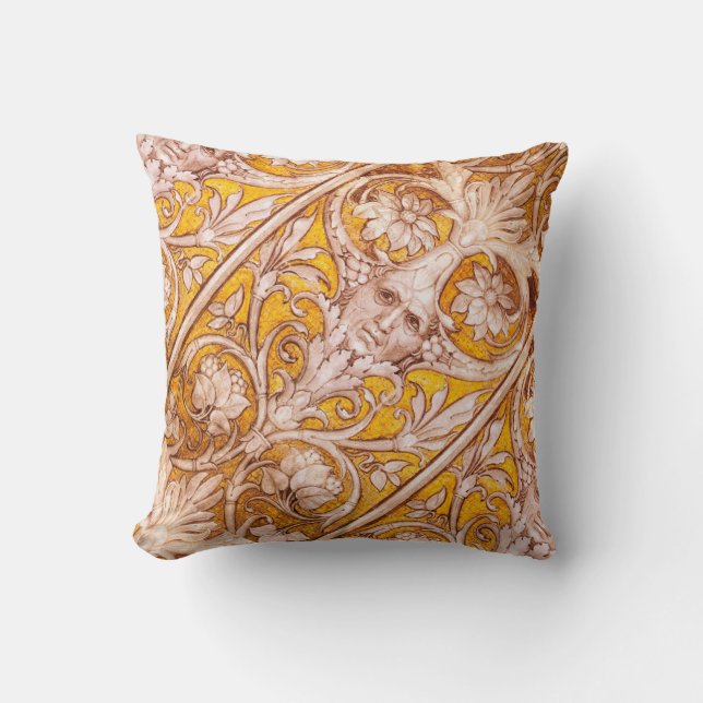 ALMOFADA RAIISSANCE GROTESQUE FACE, DOURADA FLORAL BRANCA (Frente)