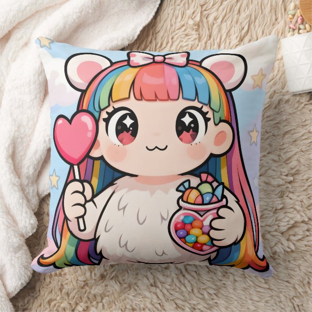 Almofada Rainbow Bear Girl Candy Pop Pillow (Cobertor)