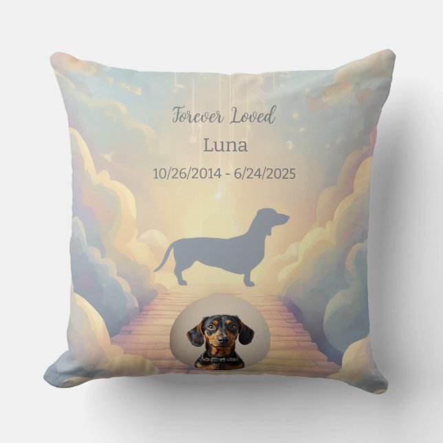 Almofada Rainbow Bridge Dachshund Memorial Pillow Custom (Frente)