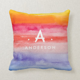 Almofada Rainbow Bright Watercolor Nome da Família Monogram