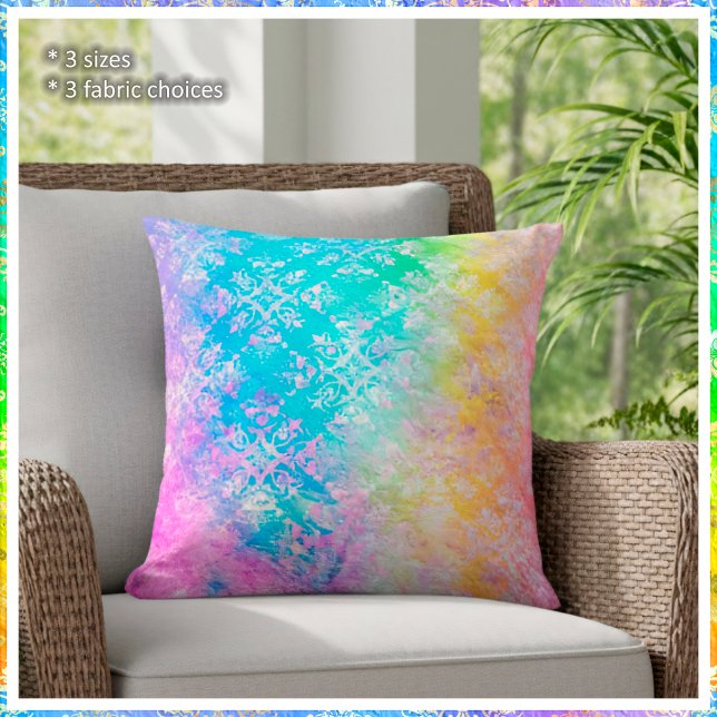 Almofada [Rainbow Damask] Elegant Colorful Pastels (Beautiful in any setting. )