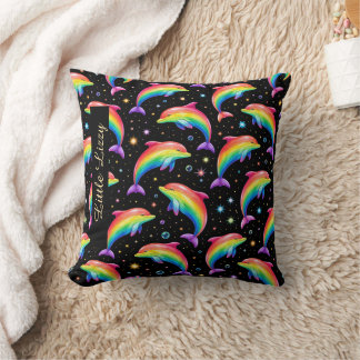 Almofada Rainbow Dolphin Throw Pillow – Customizable Name