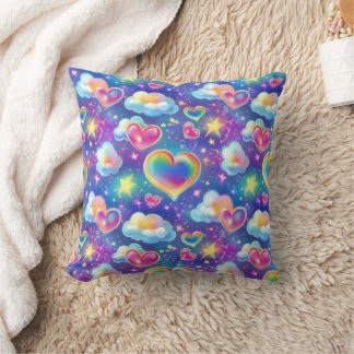 Almofada Rainbow Dreamy Hearts Throw Pillow