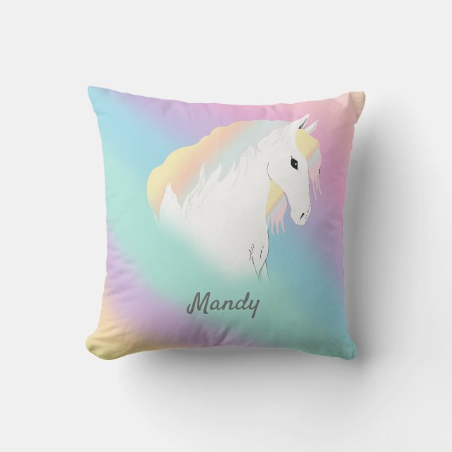 Almofada Rainbow Horse Unicorn Equestrian Girly (Frente)