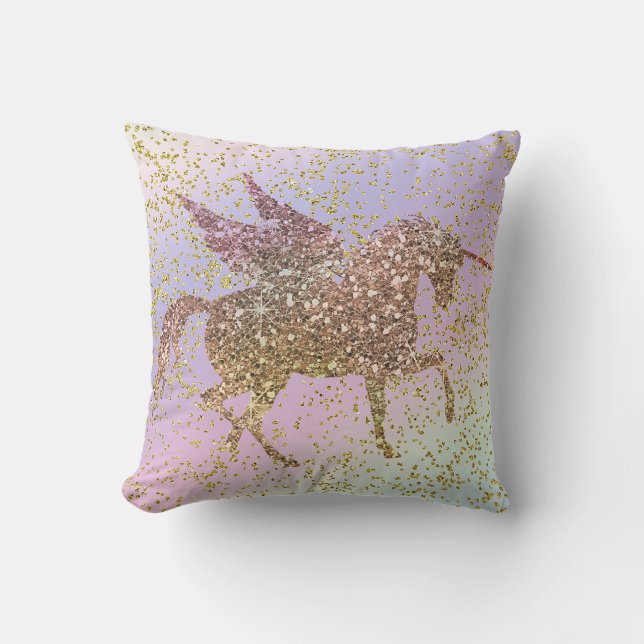 Almofada Rainbow Pastel Dourado Glitter Unicorn Trendy Girl (Frente)