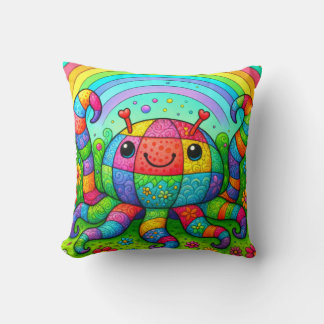 Almofada Rainbow Patchwork Whimsical Colorful Octopus