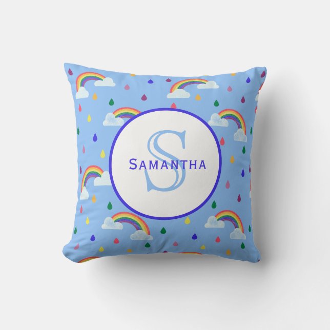 Almofada Rainbow Rain Storm Personalizado Monograma (Frente)