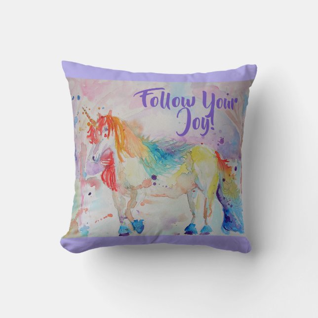 Almofada Rainbow Unicorn Watercolor Cushion (Frente)