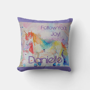 Almofada Rainbow Unicorn Watercolor Roxo Kids