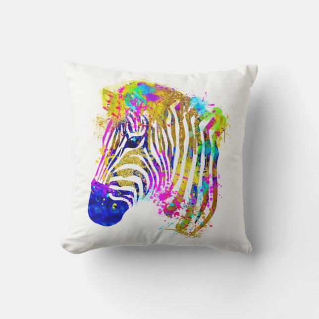 Almofada Rainbow Watercolor Paint Splatter Zebra Graphic (Frente)