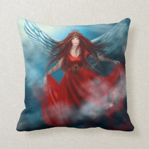 Almofada Rainha da mulher com as asas no vestido vermelho
