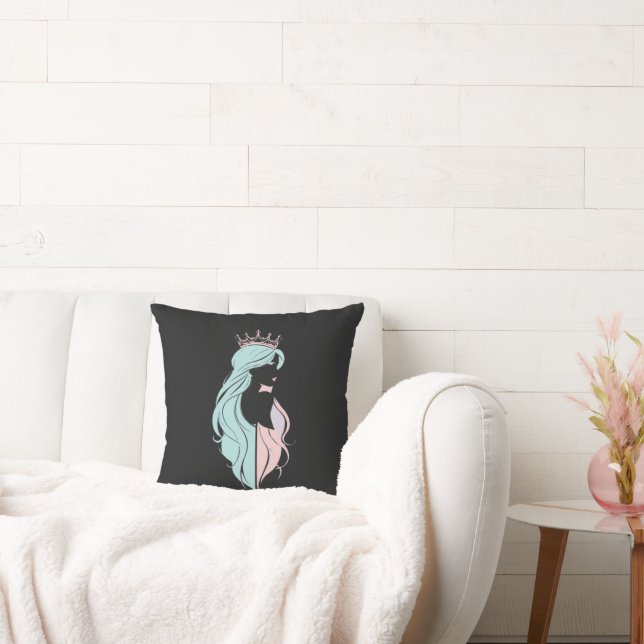 Almofada "Rainha Elegante com Coroa" Design Pastel (Sofá)