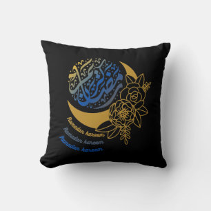 Almofada Ramadan Kareem Calliografia Crescent Moon Flowers