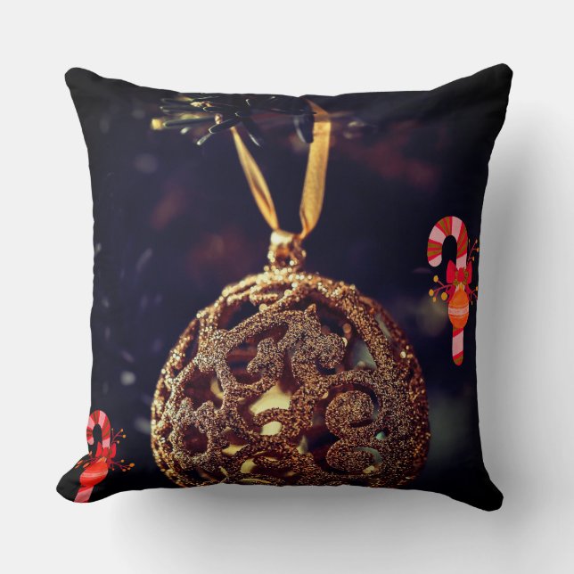 Almofada Ramal da árvore de Natal com decoração de ouro (Frente)