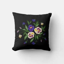 Almofada Ramalhete de Pensamentos Bordados Roxo Azul Branco