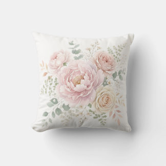 Almofada Ramalhete Floral de Aquarela Rosa Bege e Champanhe