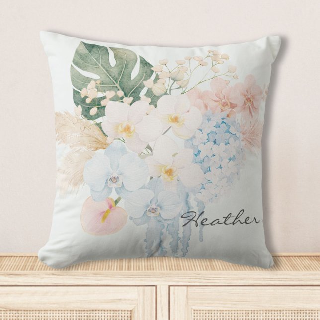 Almofada Ramalhete Floral de Flores Tropicais em Aquarela M (Criador carregado)