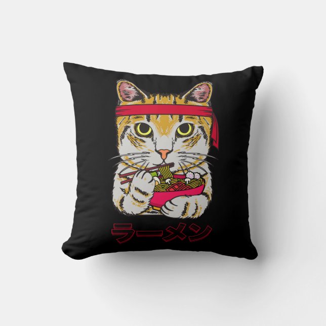 Almofada Ramen Cat Anime Comida Japonesa Kawaii Graphic Art (Frente)