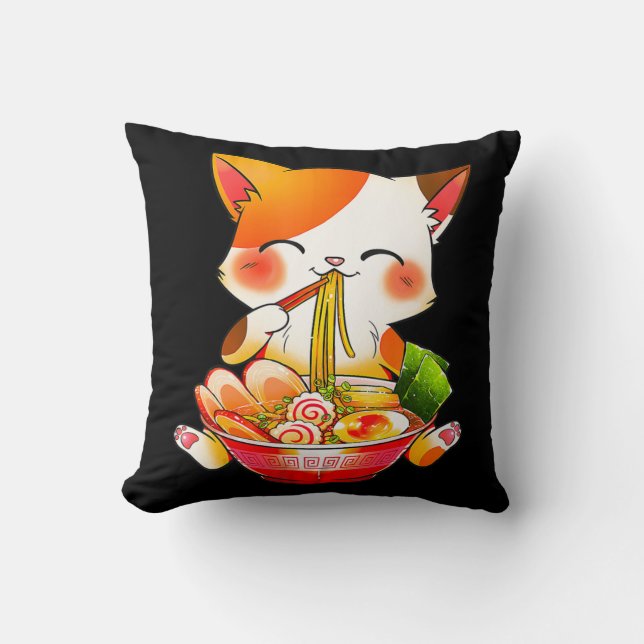 Almofada Ramen Cat Neko Anime Kawaii Comida japonesa Gift G (Frente)