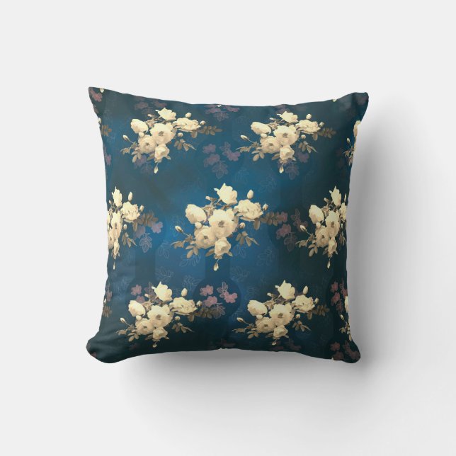 Almofada Ramificação do padrão das Rosas Brancas (Frente)