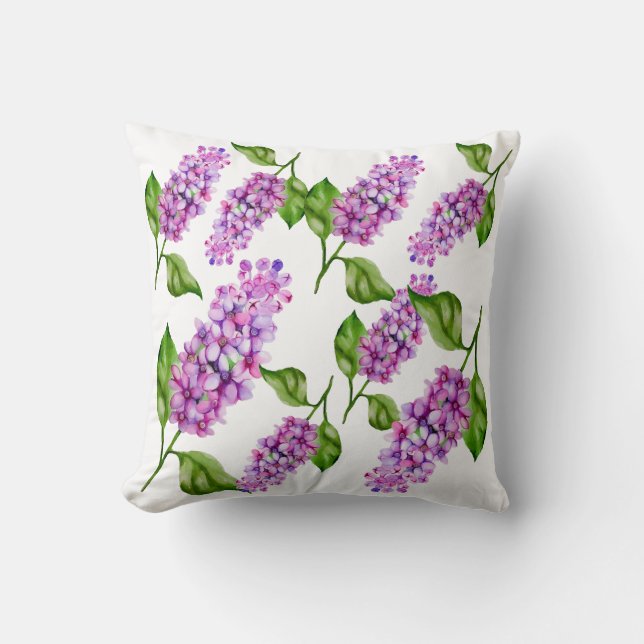 Almofada Ramificação lilática de aquarela elegante (Frente)