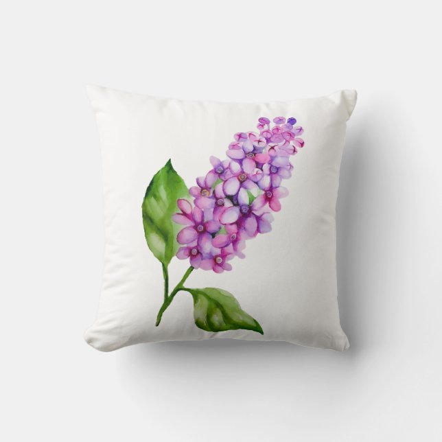 Almofada Ramificação lilática de aquarela elegante (Frente)