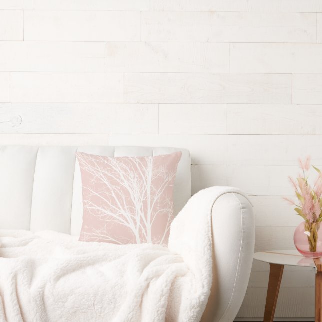 Almofada Ramificações da Árvore Branca Cor-de-Rosa Esbranqu (Sofá)