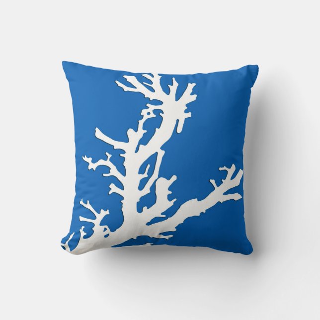 Almofada Ramo coral - branco em azuis cobaltos (Frente)