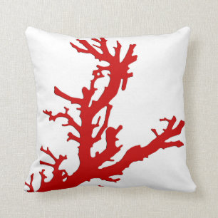 Almofada Ramo coral - vermelho coral e branco escuros