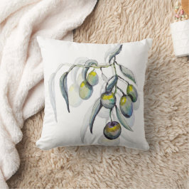 Almofada Ramo de Oliva Boho Azul Aquarela Pintado à Mão