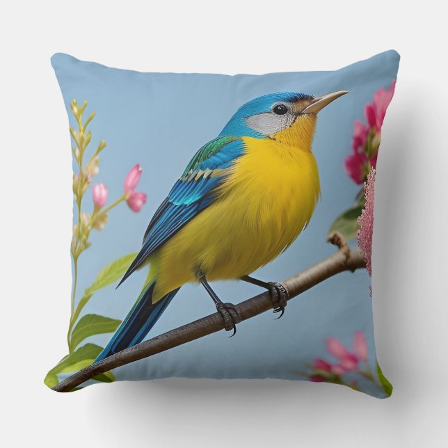 Almofada 🕊️ Ramo de Pássaro Azul Arte Presente Para Fãs da (Frente)