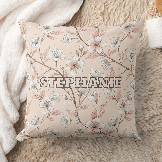 Almofada Ramo Floral de Pêssego Macio com Flores Brancas (Cobertor)