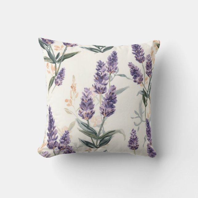 Almofada Ramos de Lavanda Aquarela Botânica Floral Roxa (Frente)