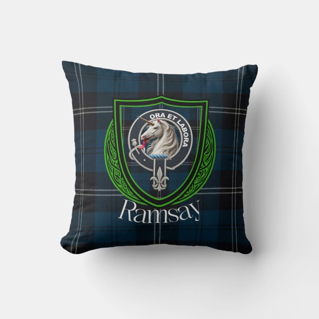 Almofada Ramsay Scottish Clan Tartan & Crest (Frente)